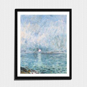 Art Print, Minimalist Blue Moon Seascape Painting